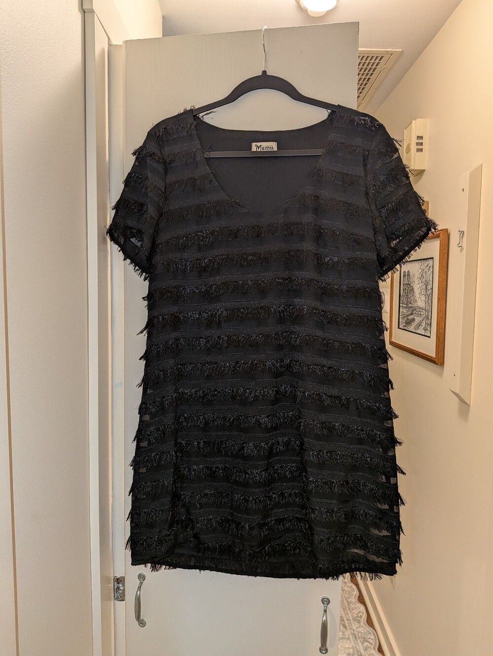 Show Me Your MuMu Black Fringe Shift Mini Dress Medium